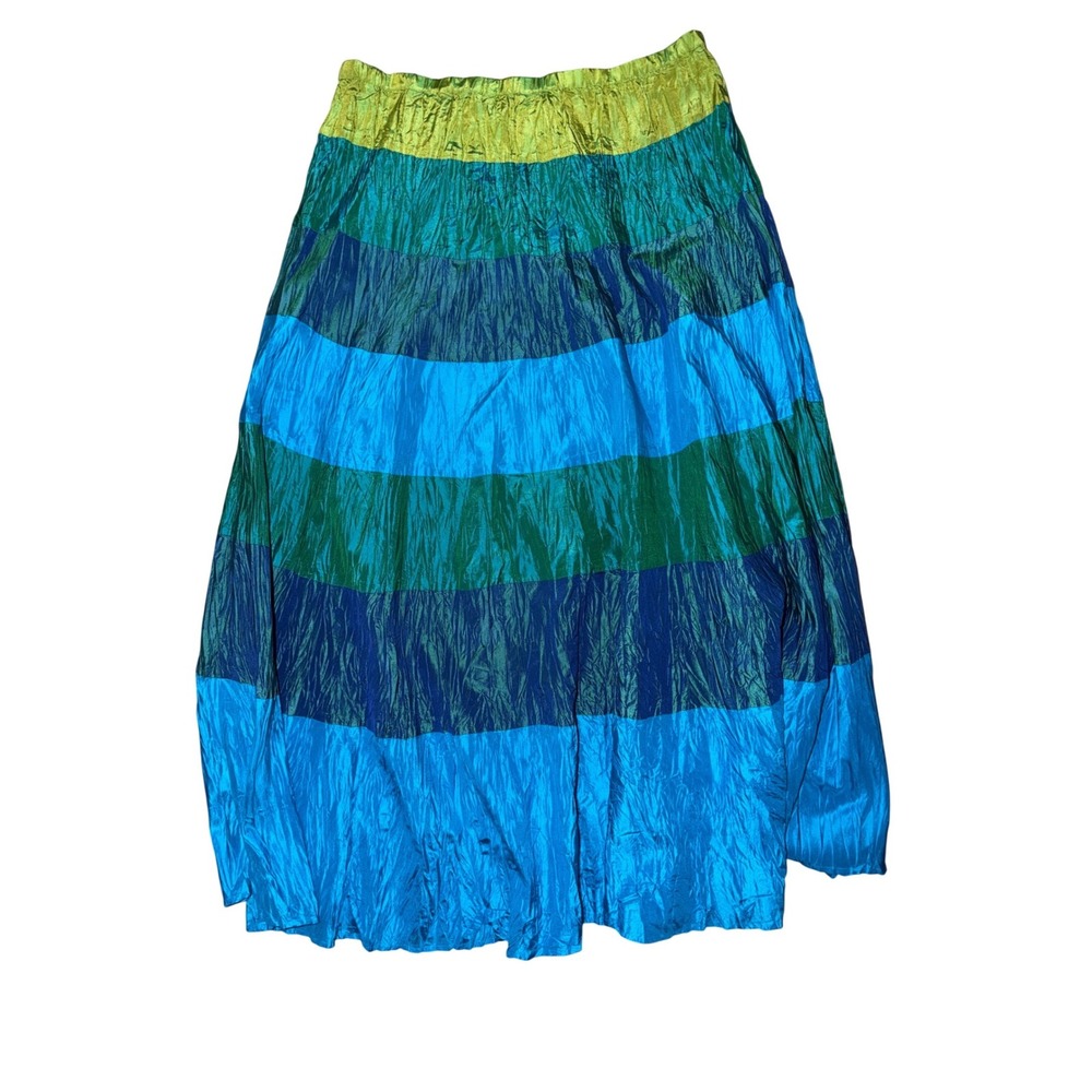 Vintage Cache 100% Silk Y2K Crinkle Maxi Skirt Fairy Forest Whimsigoth Tiered M - Picture 5 of 7